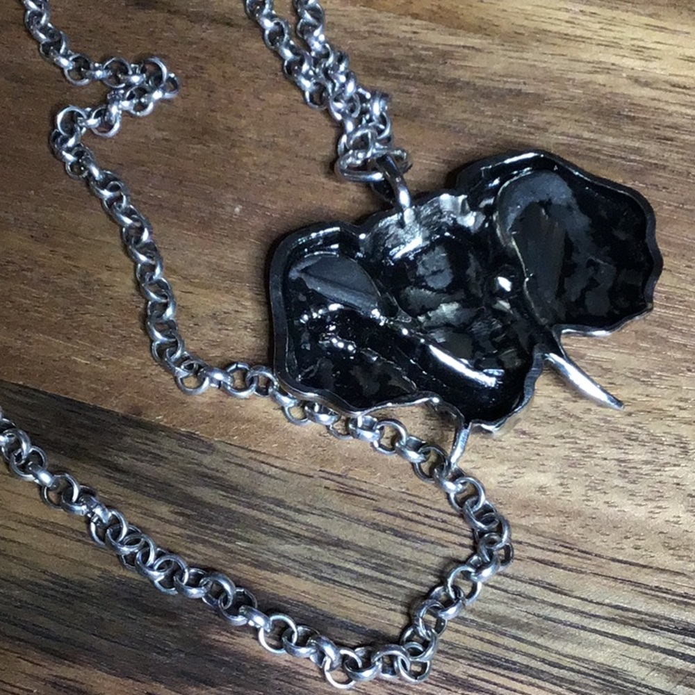 Statement Elephant Pendant Necklace Silvertone - image 4